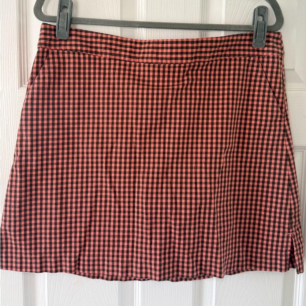 Lady Hagen Golf Skirt - Pink and brown gingham -built in shorts